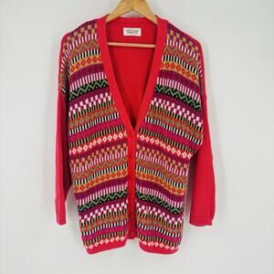 VTG United Colors of Benetton Pink Cotton Geometric Cardigan Sweater Small 90s